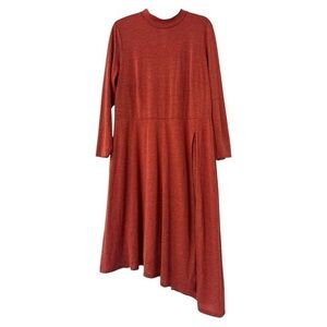 Eloquii Burnt Orange Knit Jersey Long Sleeve A Line Asymmetrical Dress Size 16